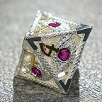 Silver with Pink Gems Dragon's Eye Hollow Metal RPG dice set