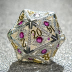 Silver with Pink Gems Dragon's Eye Hollow Metal RPG dice set