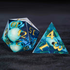 Skeleton Nightmare - Blue Resin DND Dice Set + Gold Numbers