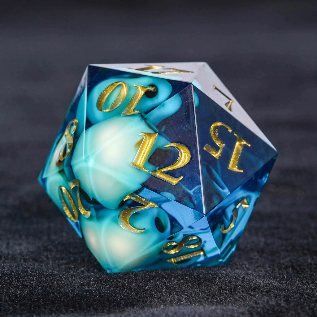 Skeleton Nightmare - Blue Resin DND Dice Set + Gold Numbers