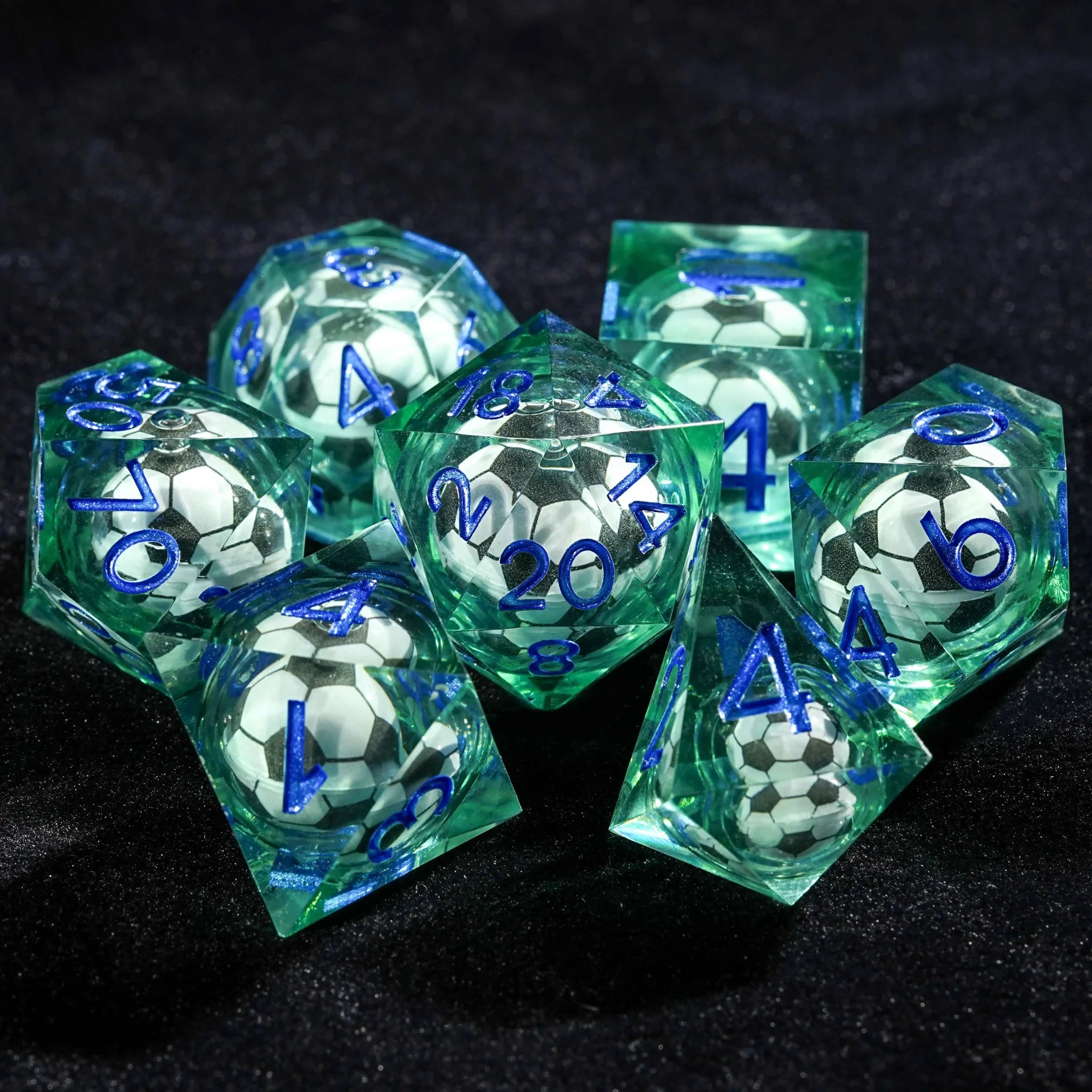 Soccer Core Resin DND Dice Set + Blue Font