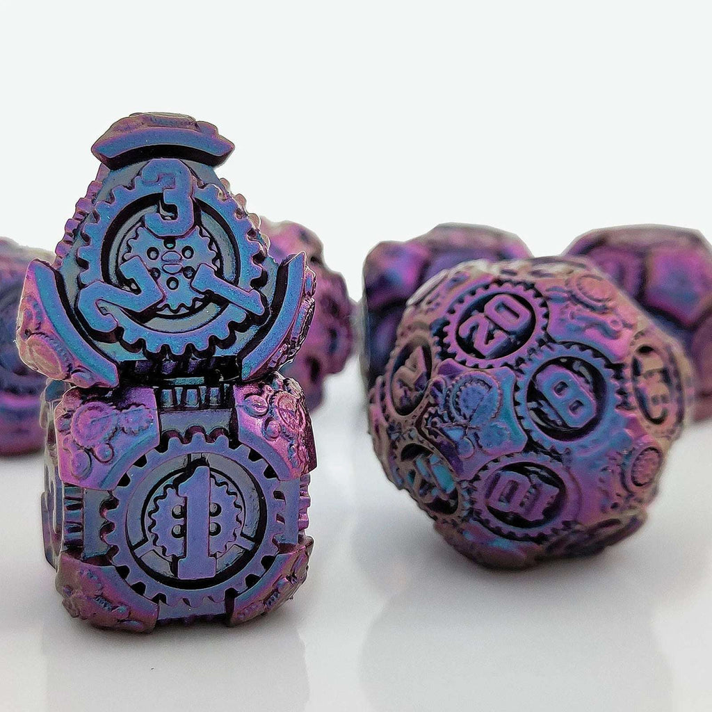 Steam Power - Blue Mechanical Gear Metal DND Dice Set