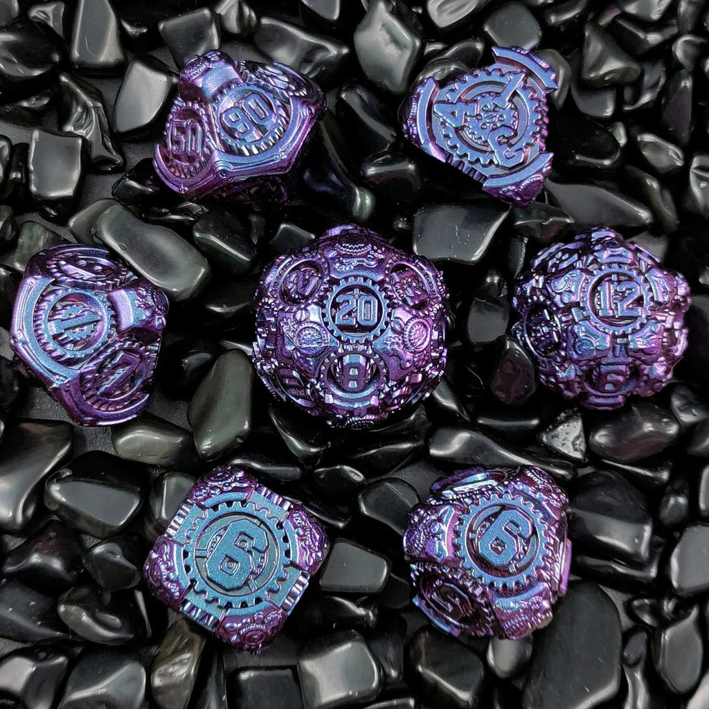 Steam Power - Blue Mechanical Gear Metal DND Dice Set