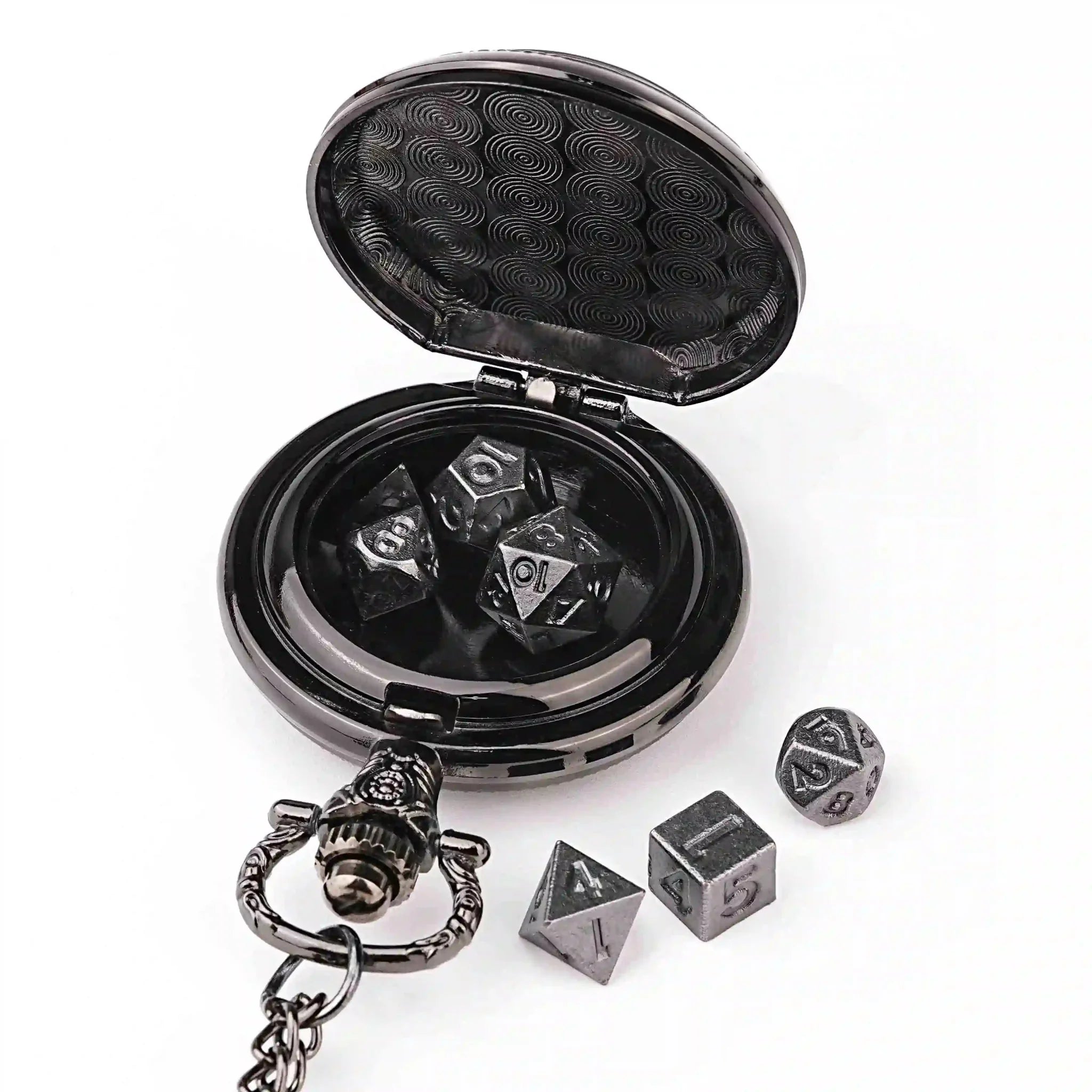 Steampunk DND Metal Dice Black Wolf Necklace | Two-in-one & Pocket Watch