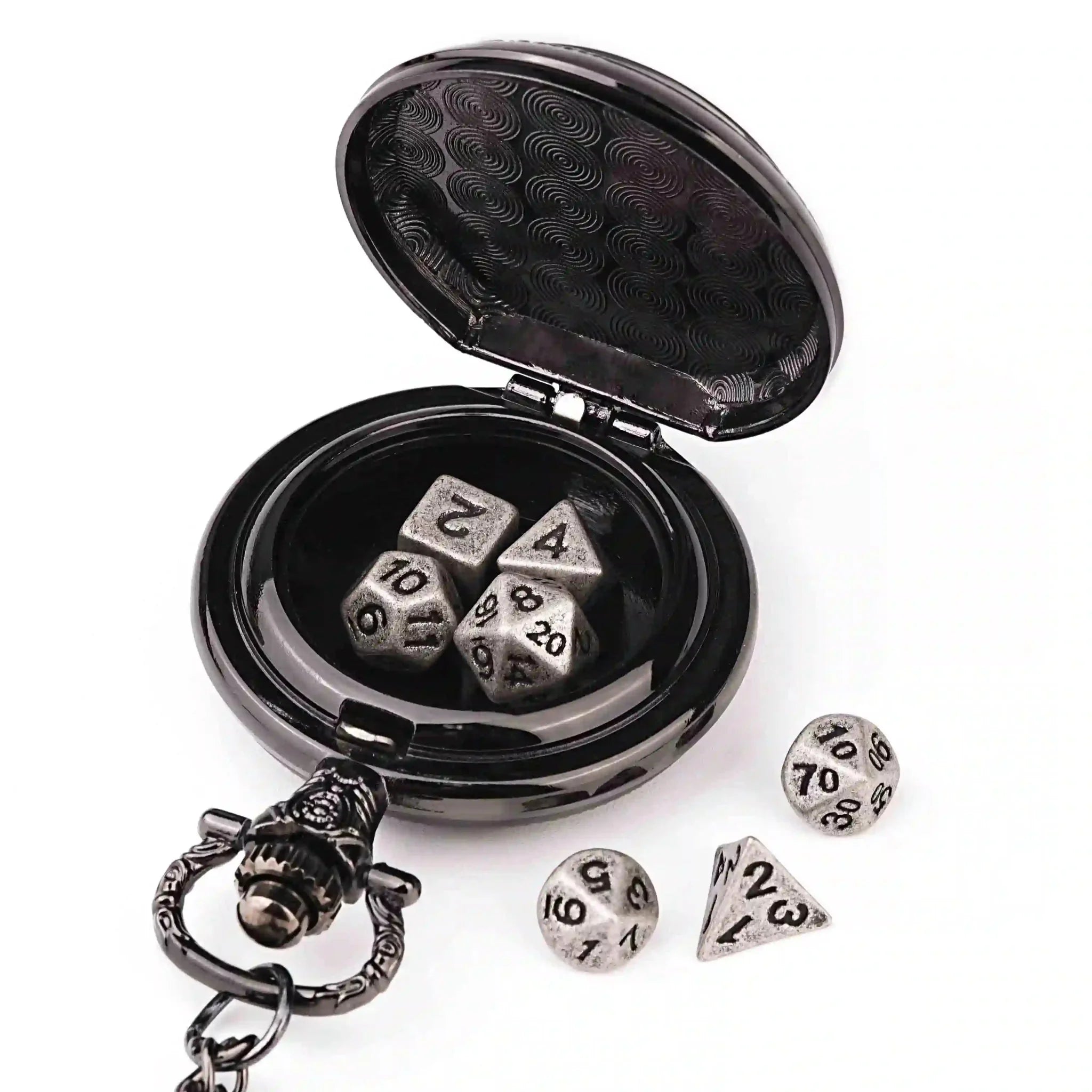 Steampunk DND Metal Dice Black Wolf Necklace | Two-in-one & Pocket Watch
