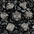 Steampunk - silver and black mechanical gear metal dice set