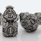 Steampunk - silver and black mechanical gear metal dice set
