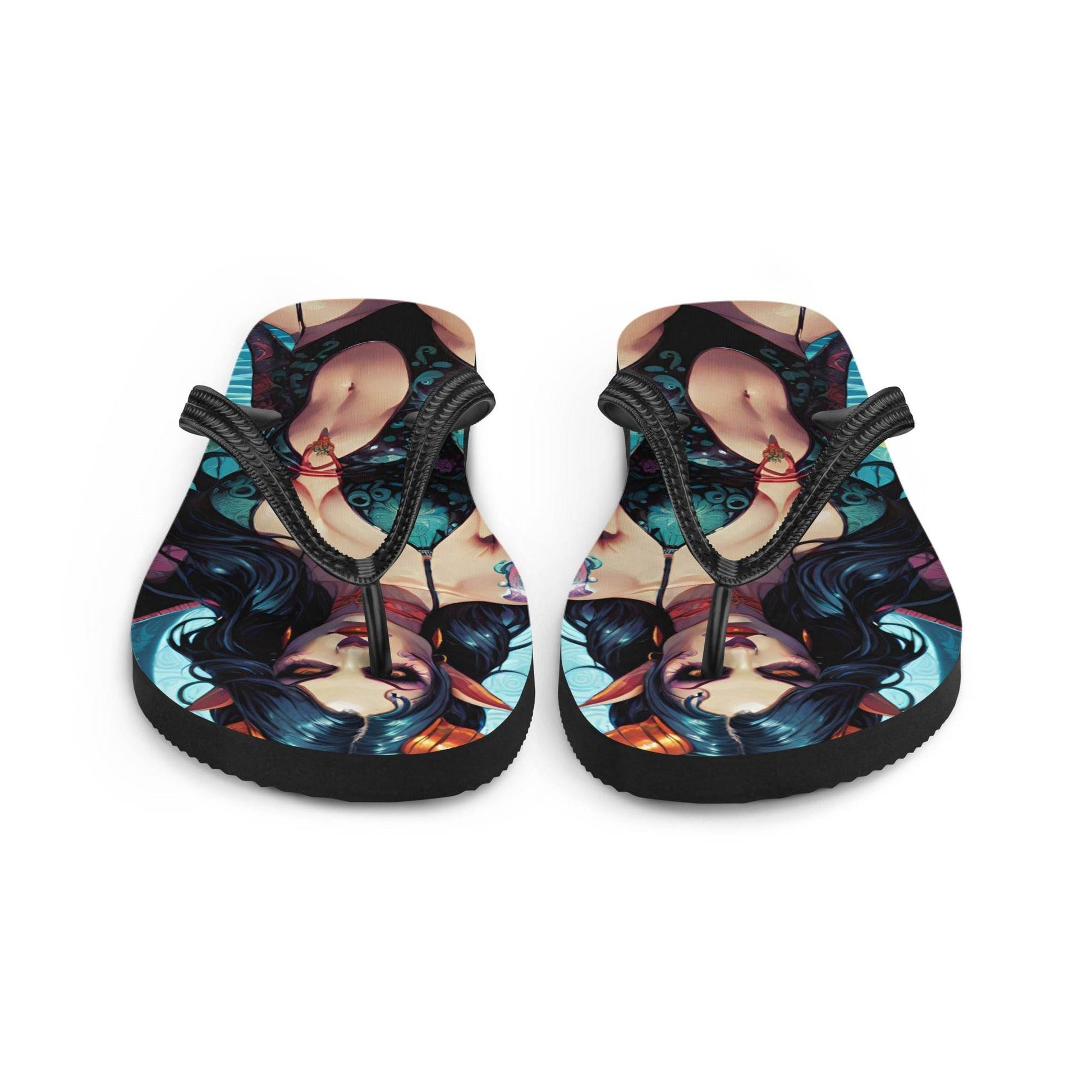 Colorful Summer Succubus in a Swimsuit 4 Gothic Flip Flops - S