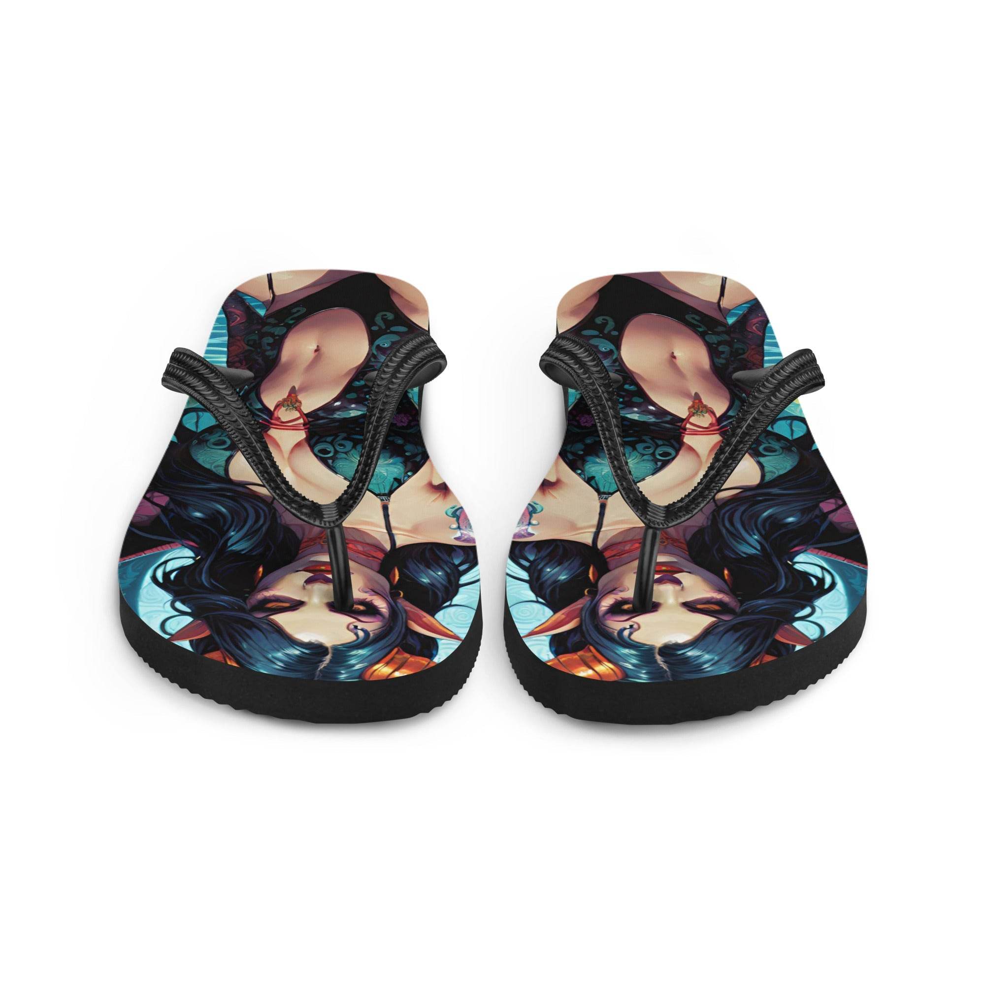 Colorful Summer Succubus in a Swimsuit 4 Gothic Flip Flops - S