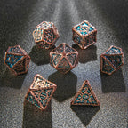 Sun Pattern Antique Red Copper Blue Metal DND Dice Set