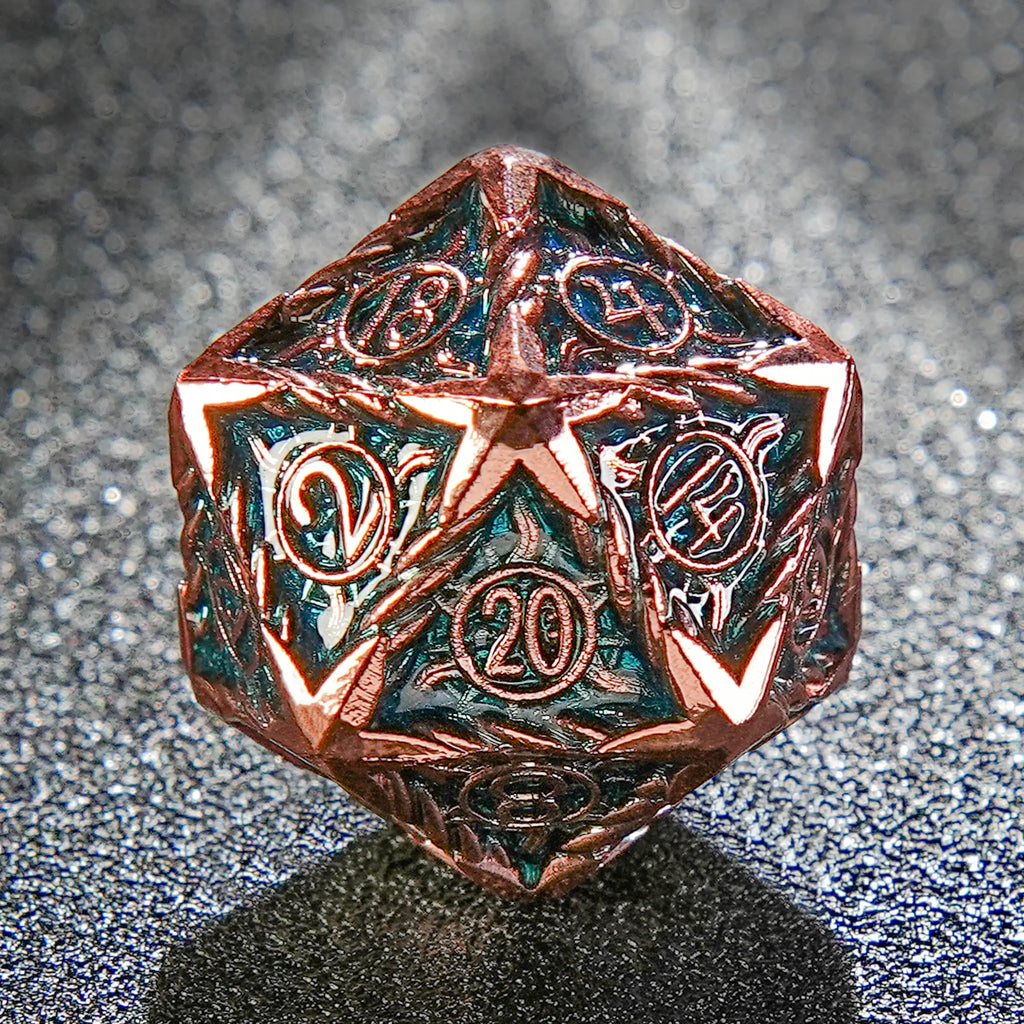 Sun Pattern Antique Red Copper Blue Metal DND Dice Set