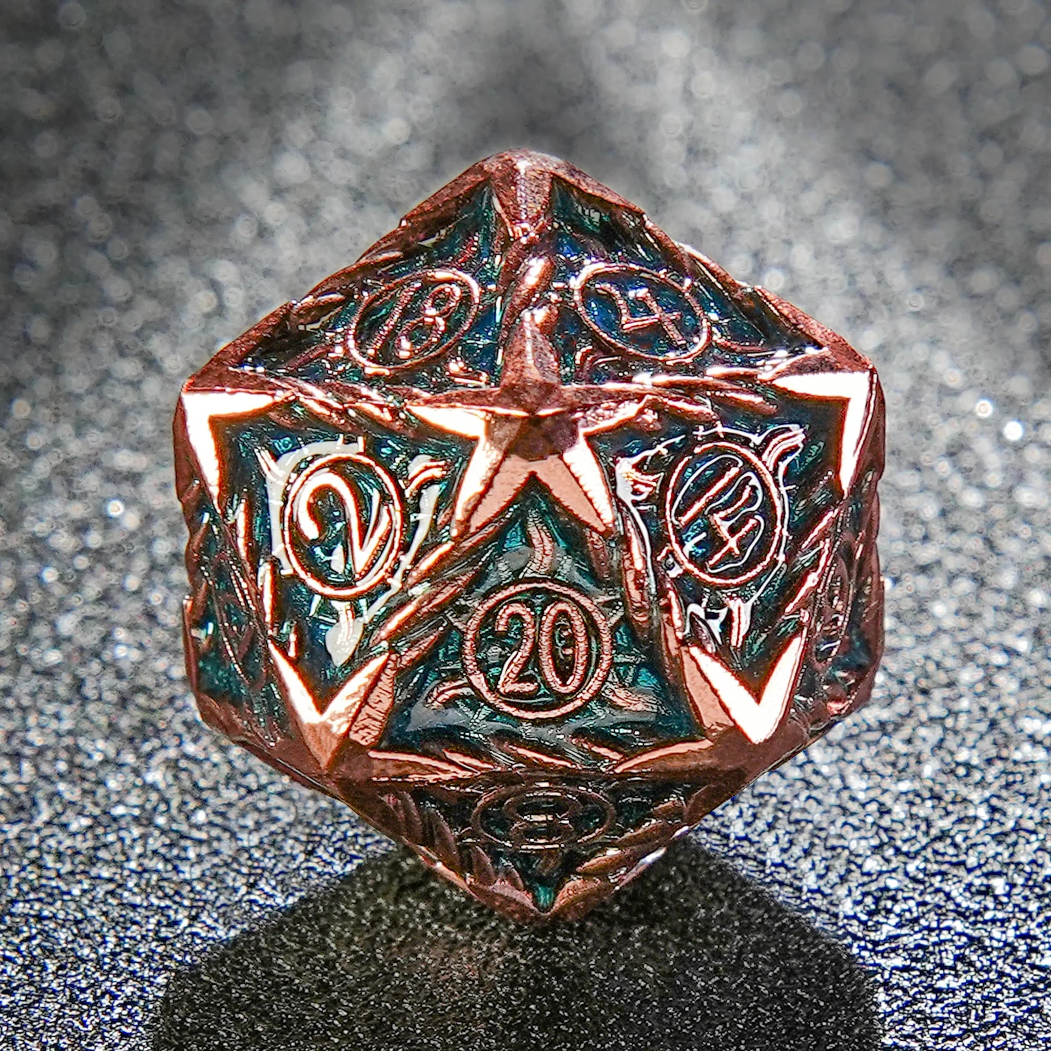 Sun Pattern Antique Red Copper Blue Metal DND Dice Set