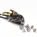 Super cool metal black dragon head dice necklace +mini metal dice set