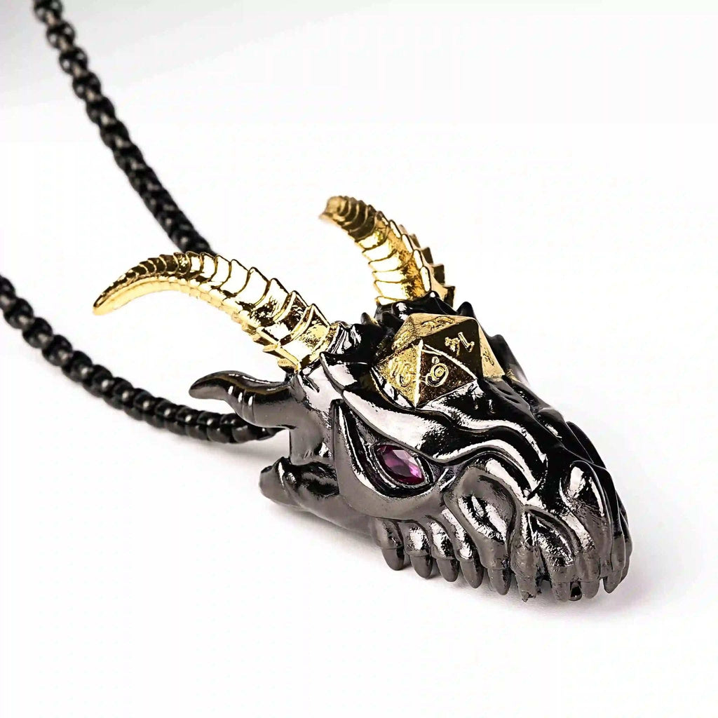 Super cool metal black dragon head dice necklace +mini metal dice set