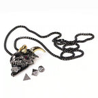 Super cool metal black dragon head dice necklace +mini metal dice set