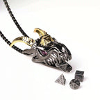 Super cool metal black dragon head dice necklace +mini metal dice set