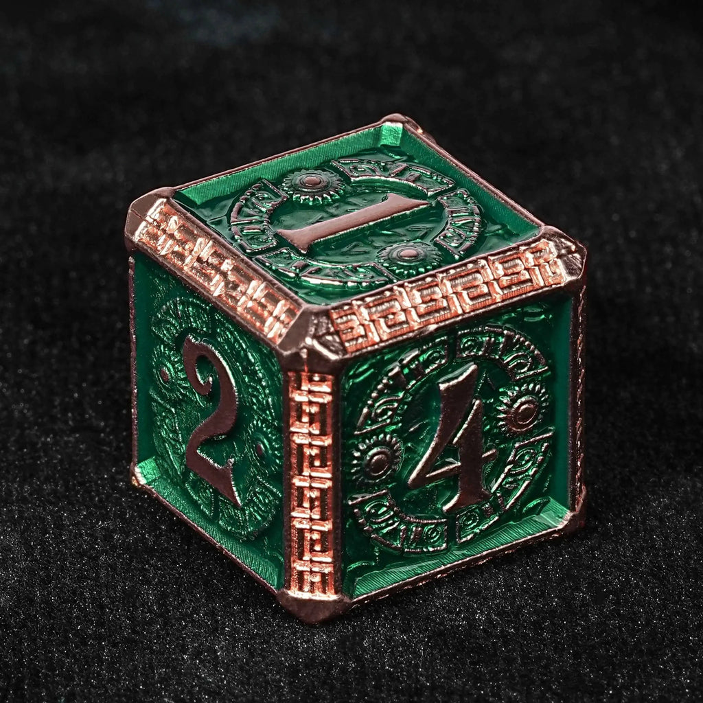 The Exquisite Mayan - themed Dice set with Copper - and - green Design