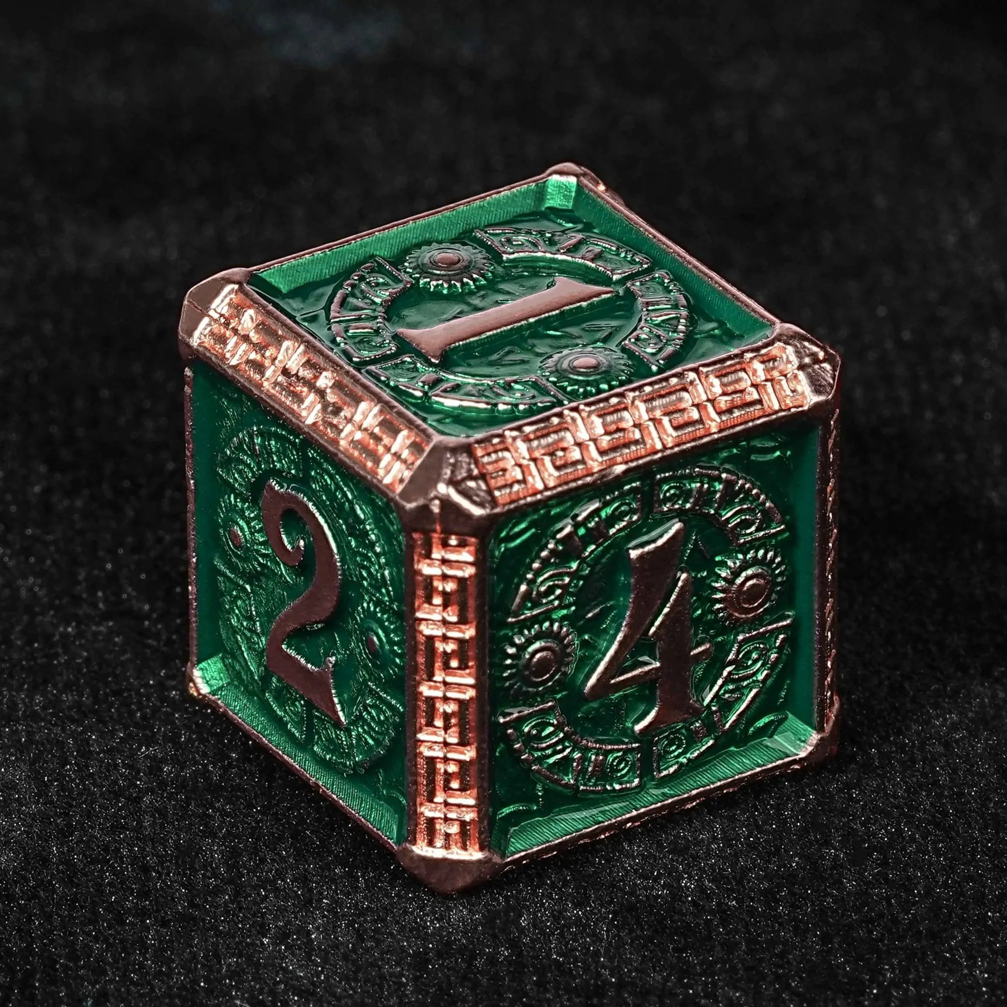 The Exquisite Mayan - themed Dice set with Copper - and - green Design