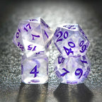 Transparent flat-angle acrylic polyhedron RPG dice set + purple liquid font