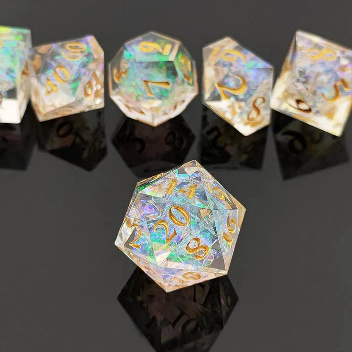 Transparent Resin Dice Set with Iridescent Glow
