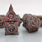 UFO mechanical style metal dice set with blood stains