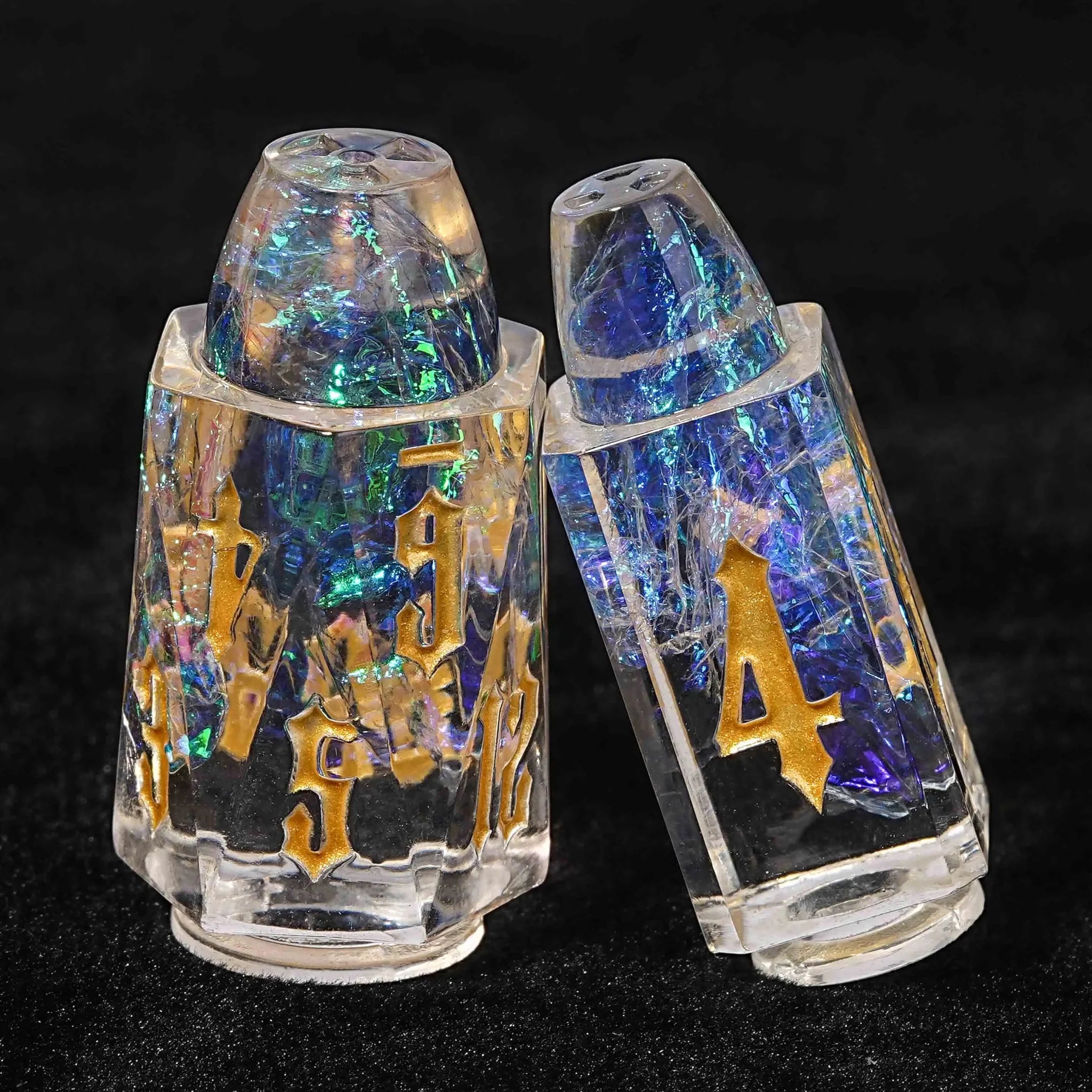 Unique Bullet Shaped Clear Resin DND Dice Set + Gold Characters