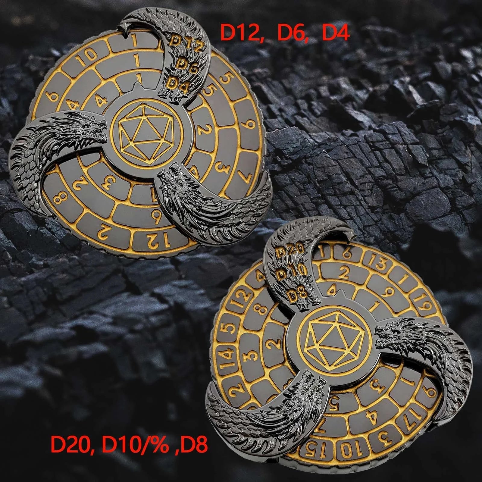 Unique DND Roulette Dice Spinner: 7 in 1 Metal Dragon Fidget Spinner Dice
