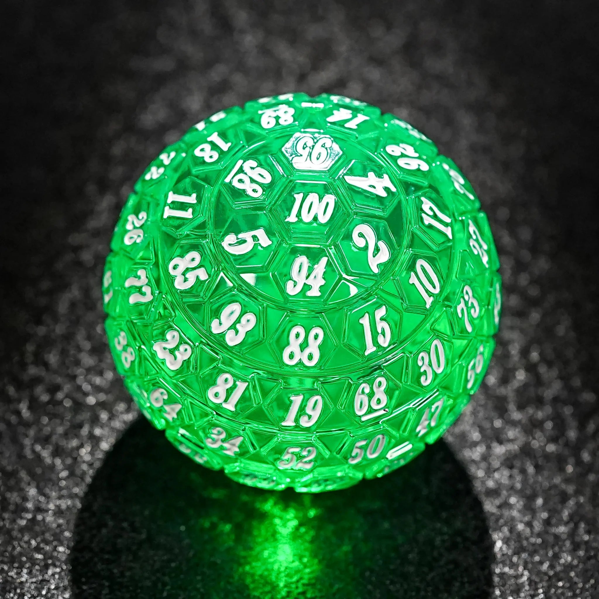 Unique Dungeons & Dragons 100-Sided Dice - Green Acrylic D100 Dice + White Numbers