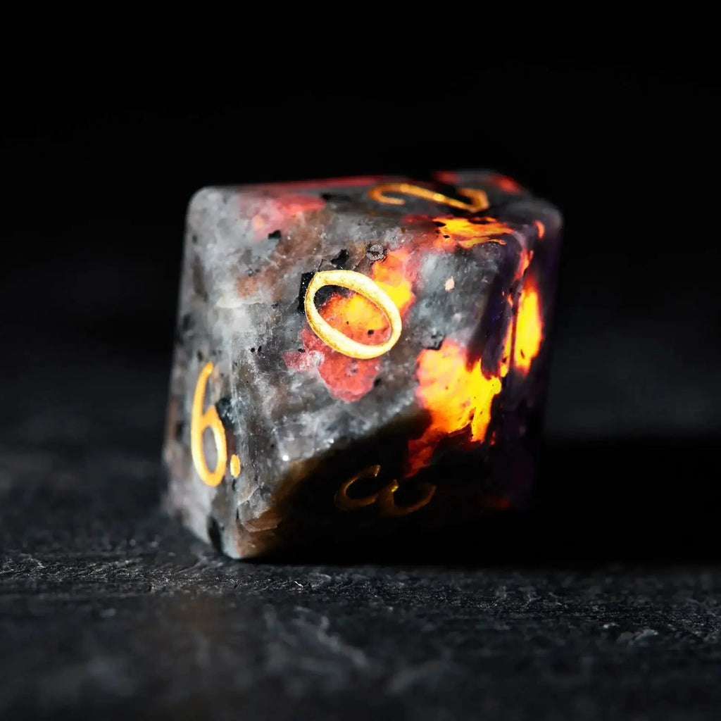 Unique Flame Stone Dice: The color of volcanic lava DND Gemstone Dice Set