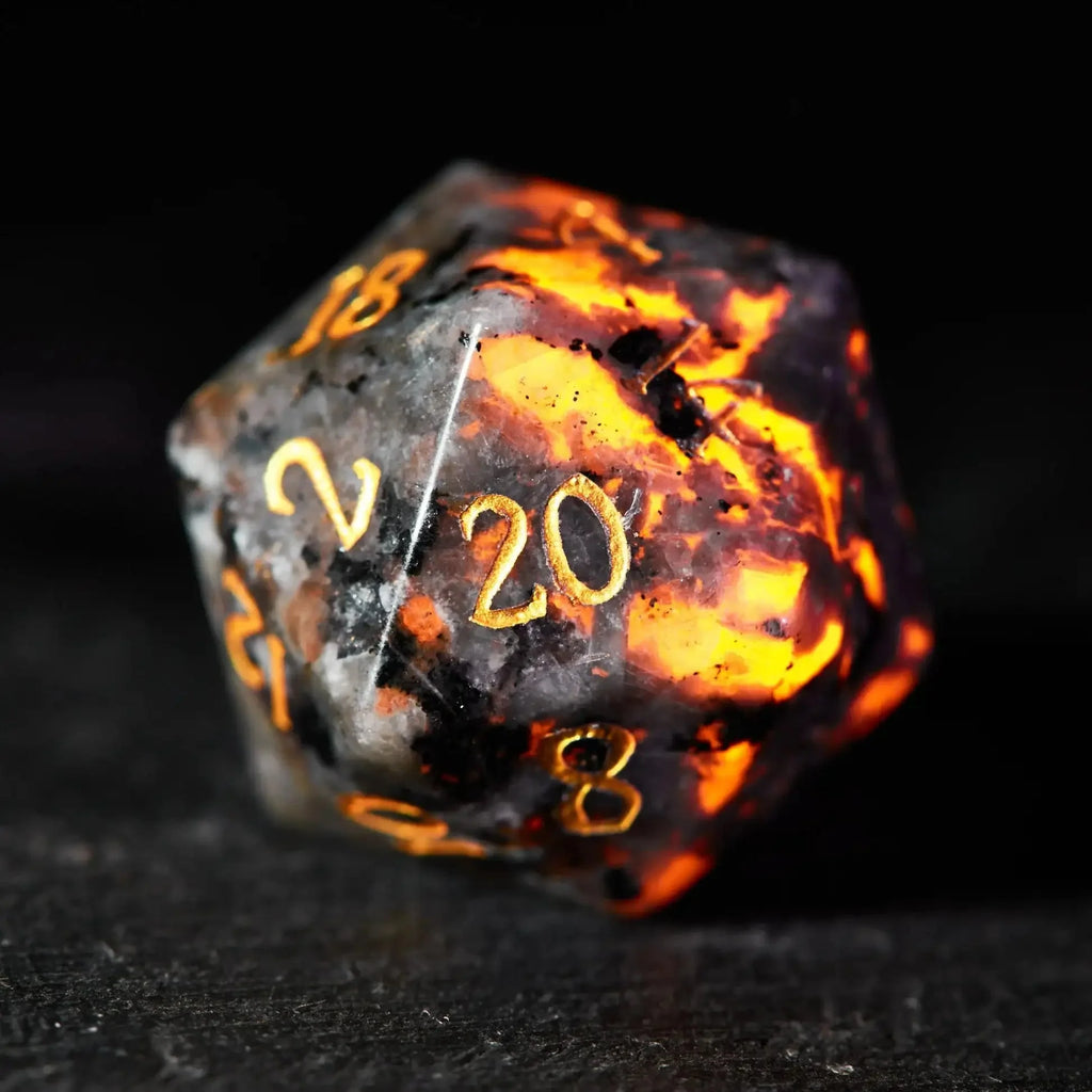 Unique Flame Stone Dice: The color of volcanic lava DND Gemstone Dice Set