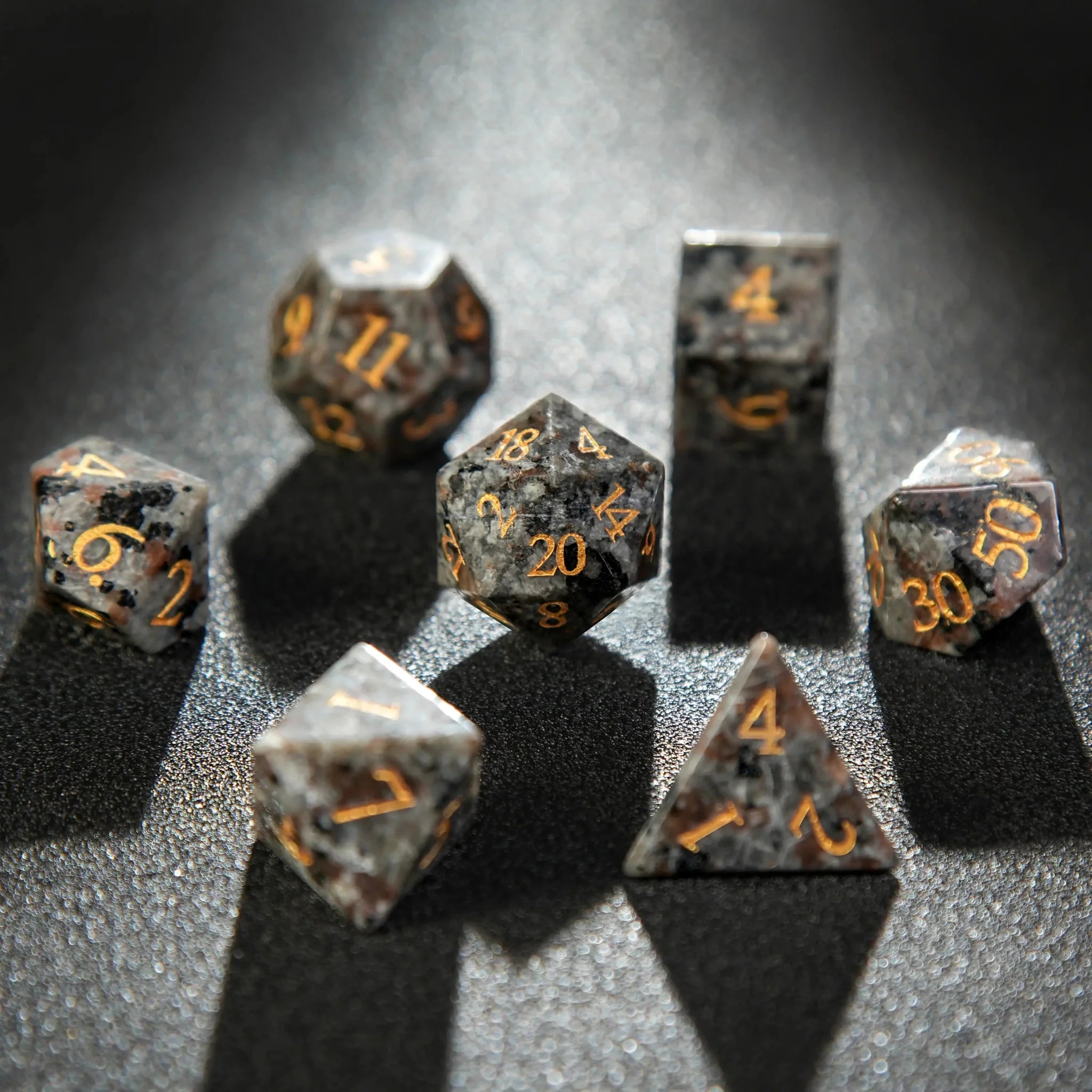 Unique Flame Stone Dice: The color of volcanic lava DND Gemstone Dice Set