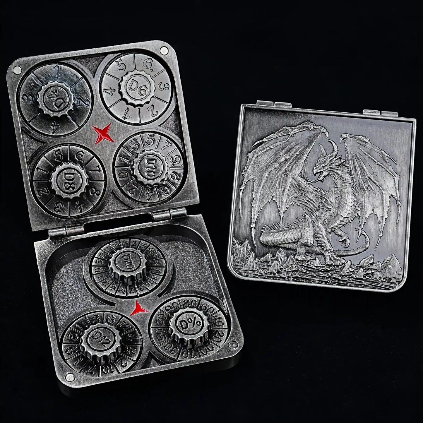 Unique Metal Foldable Dice Box with Magnets 7 in 1 Roulette DND Dice Spinner
