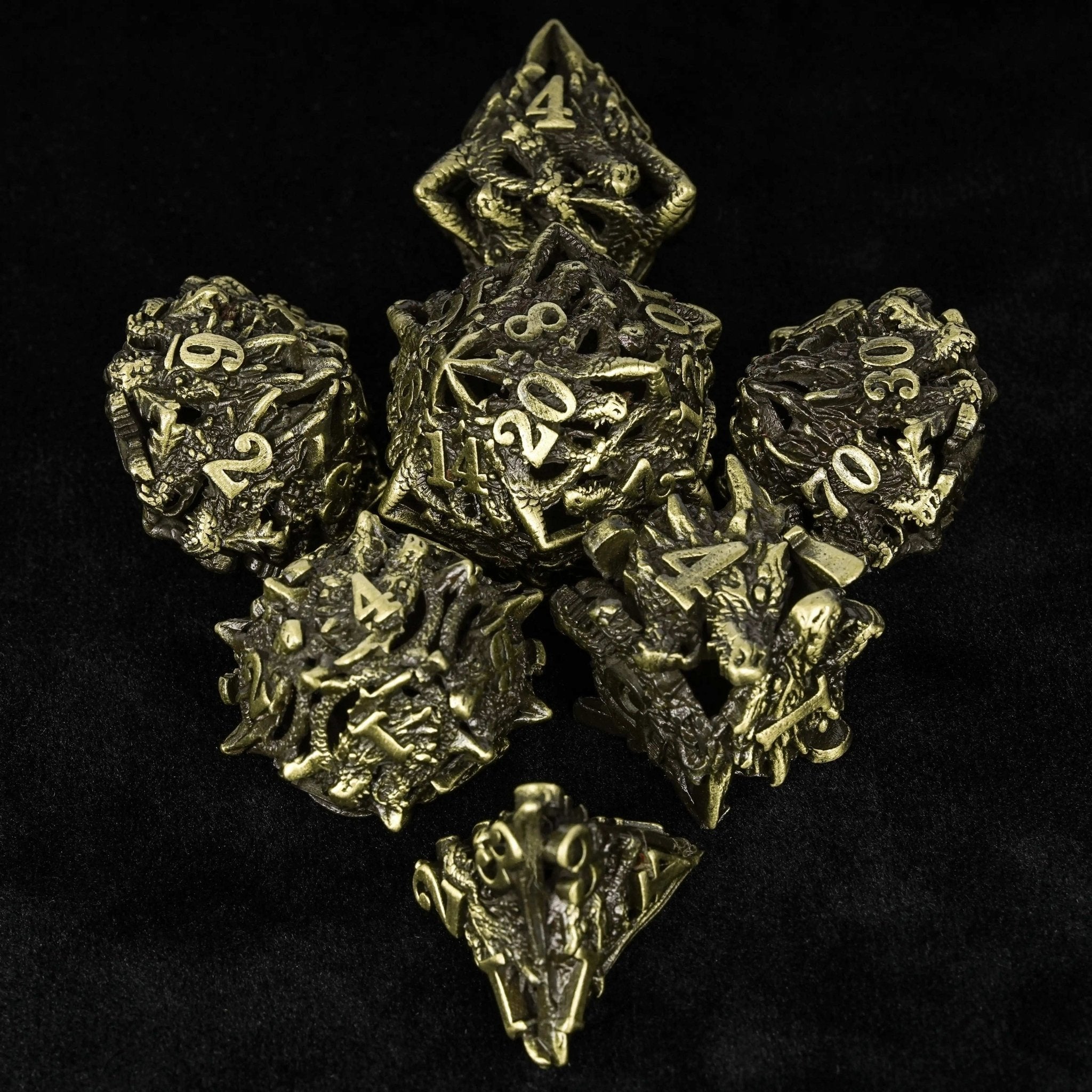 Unusual dragon head bronze hollow metal irregular dnd dice set