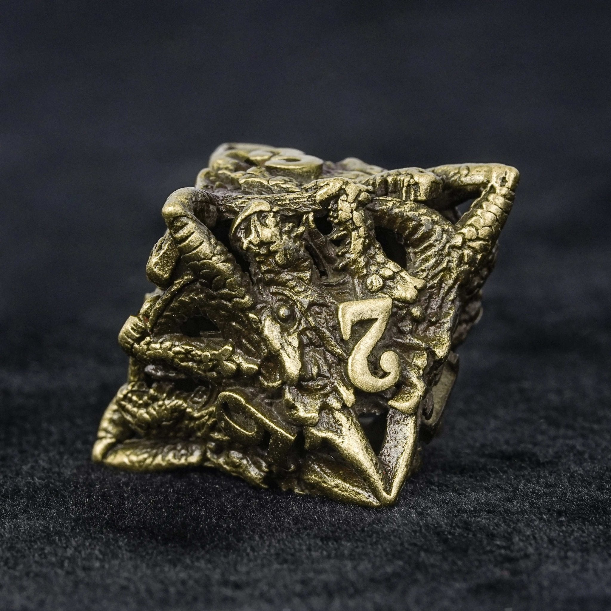 Unusual dragon head bronze hollow metal irregular dnd dice set