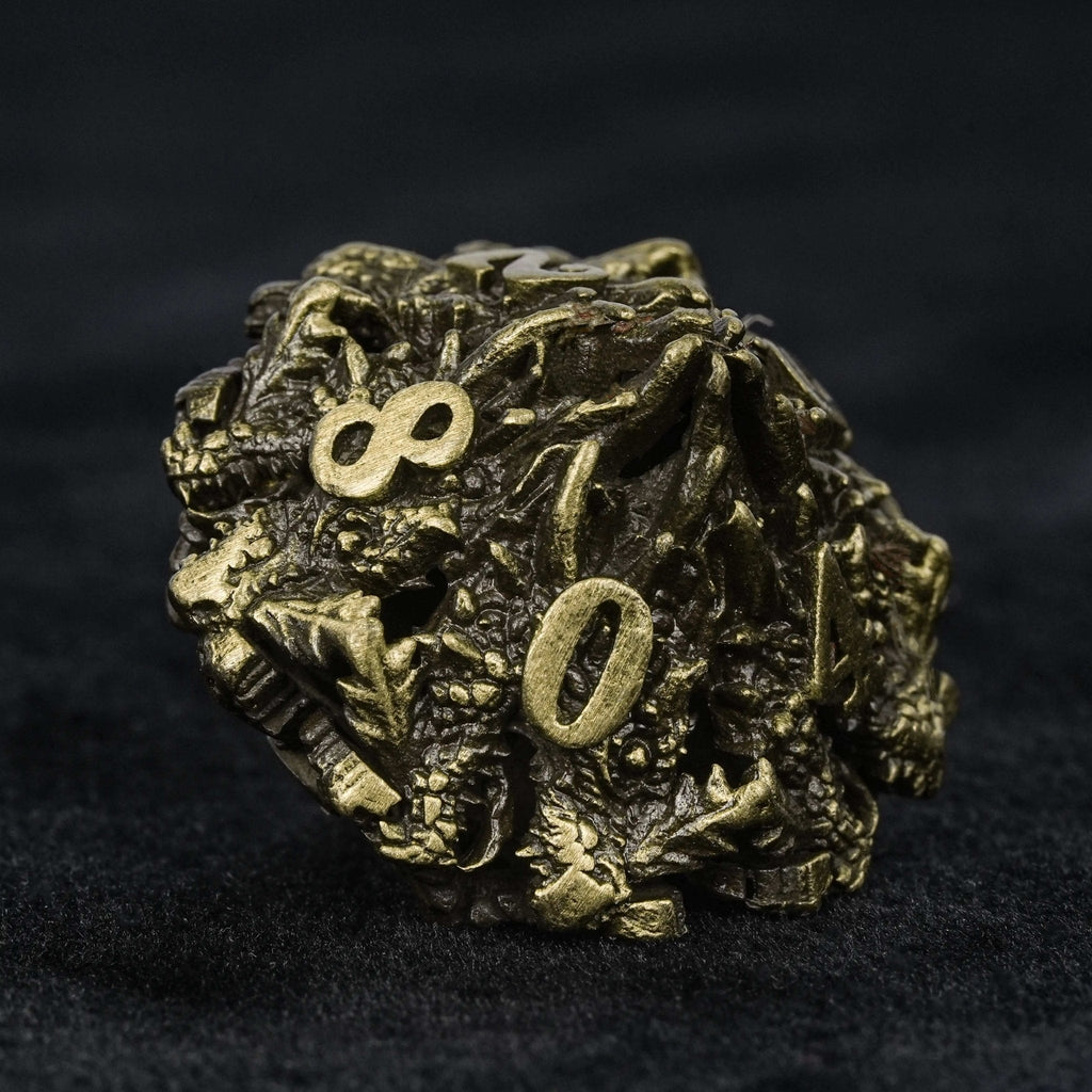 Unusual dragon head bronze hollow metal irregular dnd dice set