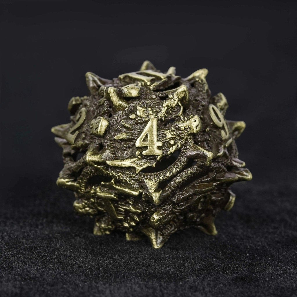 Unusual dragon head bronze hollow metal irregular dnd dice set