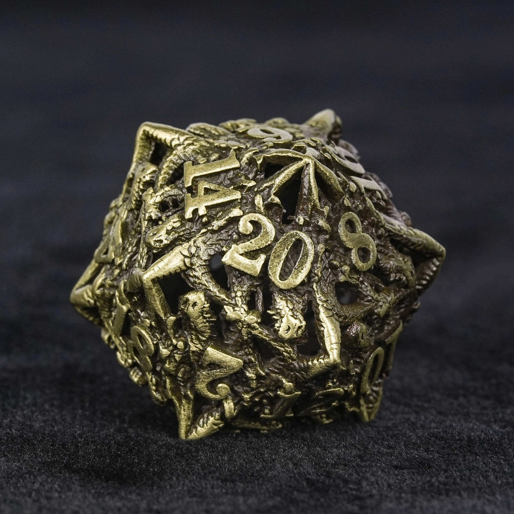 Unusual dragon head bronze hollow metal irregular dnd dice set