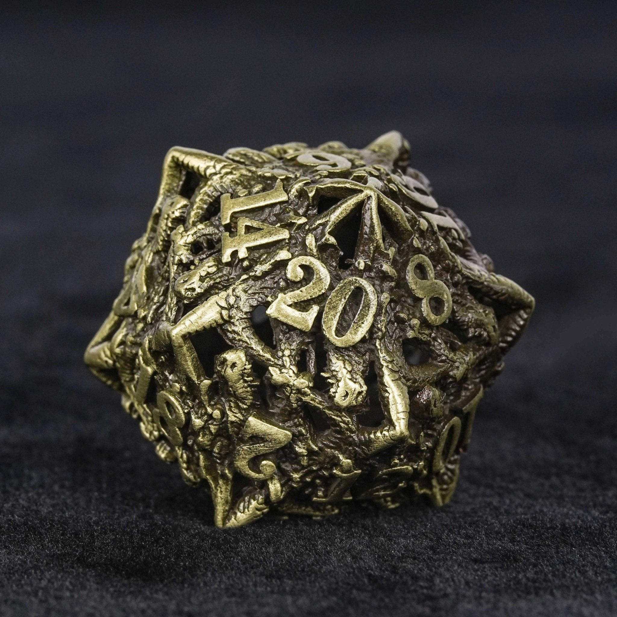 Unusual dragon head bronze hollow metal irregular dnd dice set