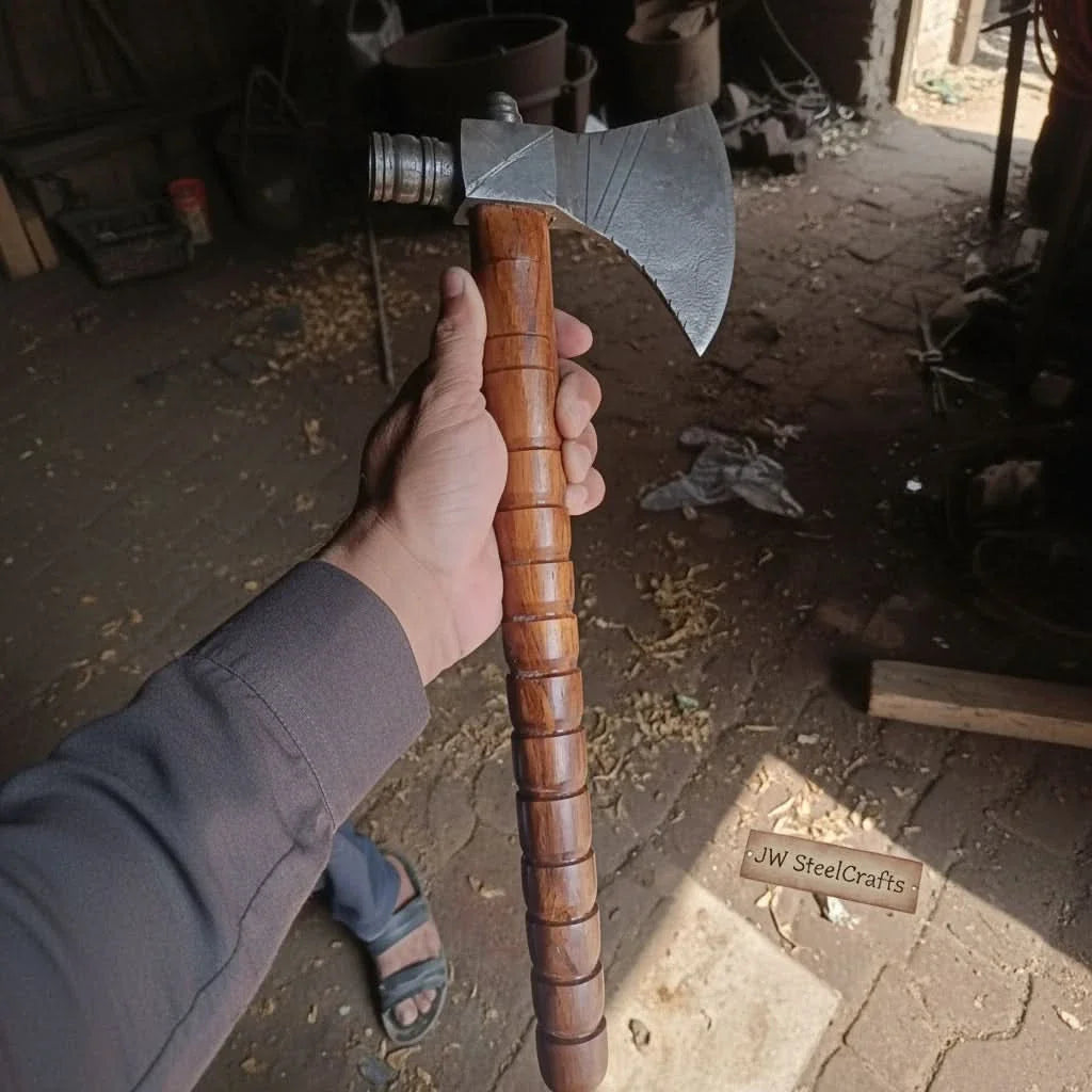 Collectible Artisan Pipe Axe in Damascus Steel with Hardwood Handle