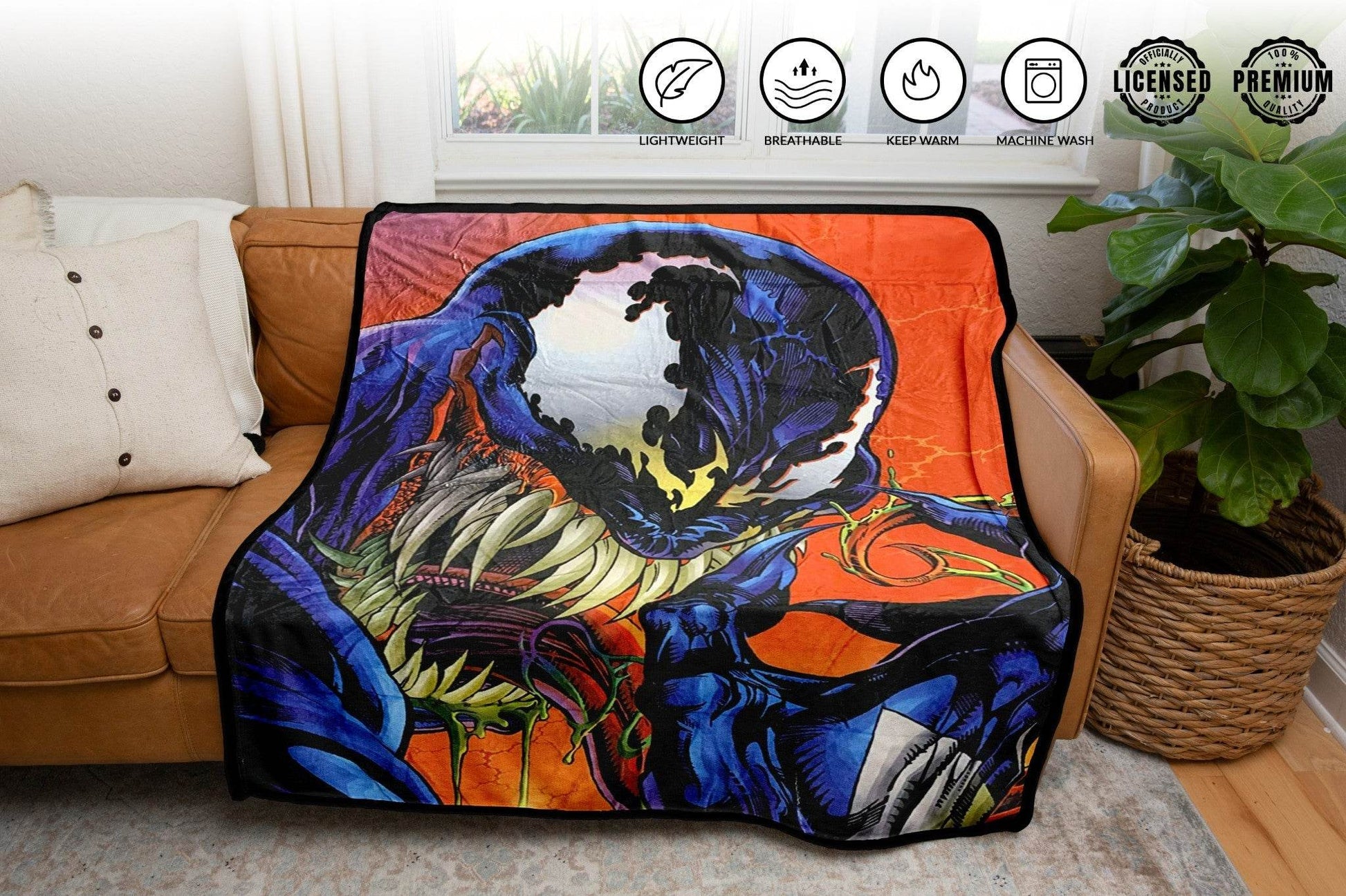 Marvel Venom Tongue Spider-Man Villain Fleece Throw Blanket 45in. By 60in. - 