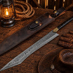 Viking Sword Damascus Steel Hand Forged with Leather Sheath
