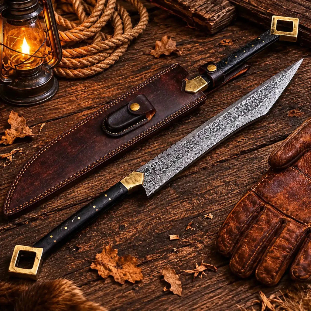 Viking Sword Damascus Steel Hand Forged with Leather Sheath