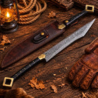 Viking Sword Damascus Steel Hand Forged with Leather Sheath