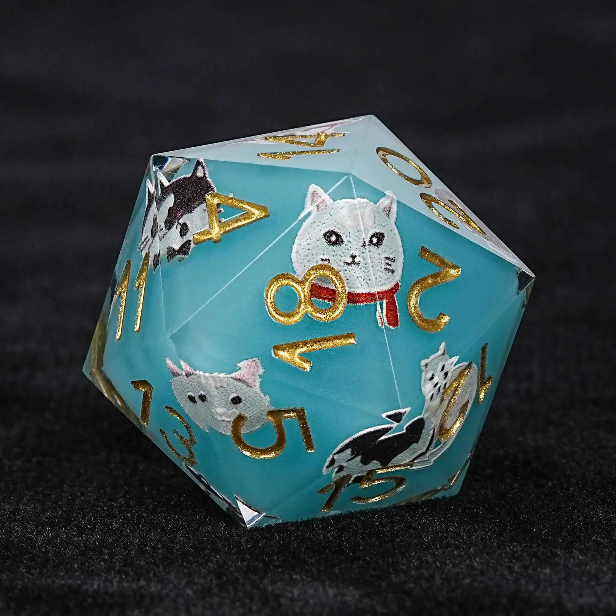 Vintage blues cat resin dnd dice set + gold numbers