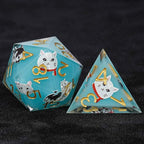 Vintage blues cat resin dnd dice set + gold numbers