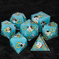 Vintage blues cat resin dnd dice set + gold numbers