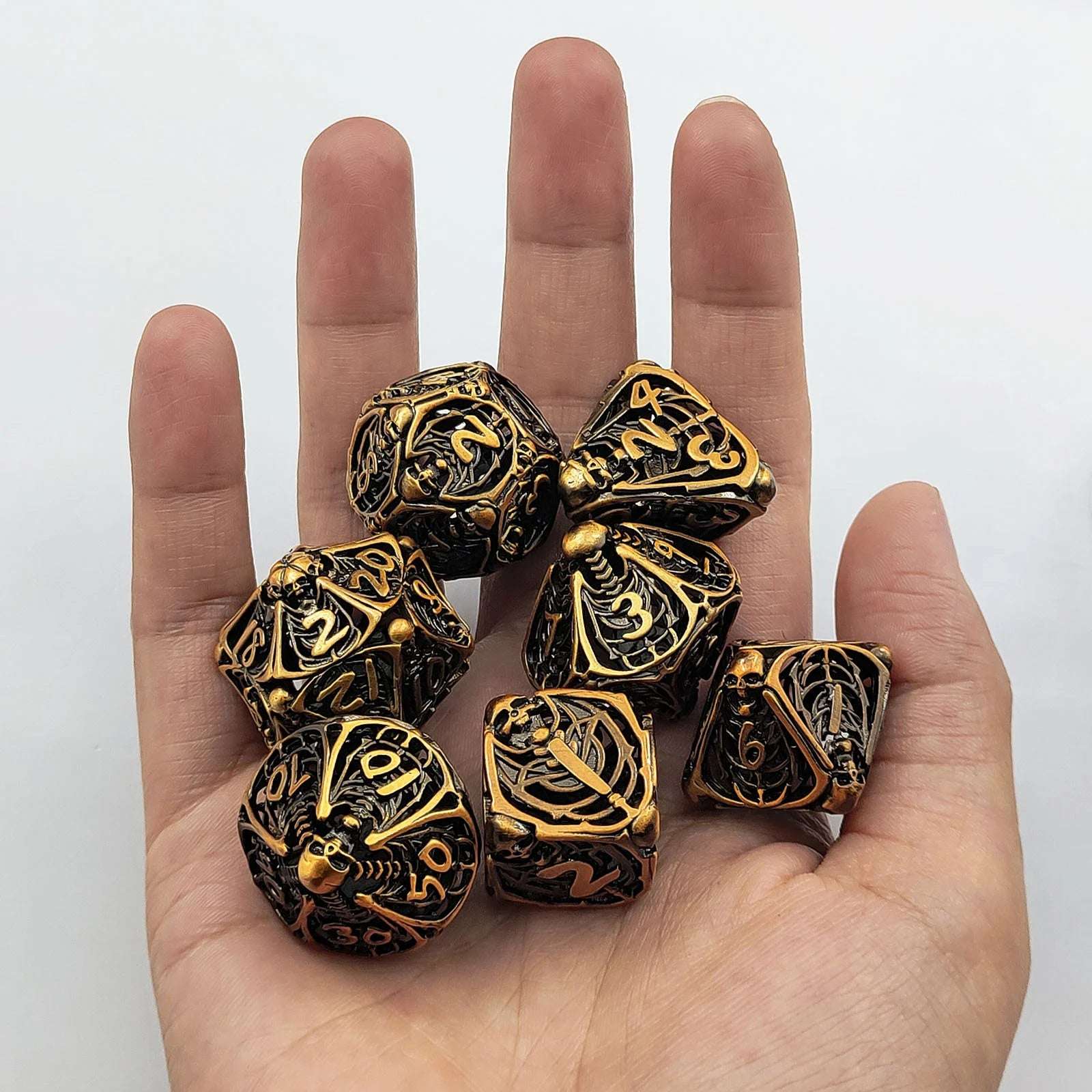 Vintage Brass Skull Metal Hollow DND Dice Set