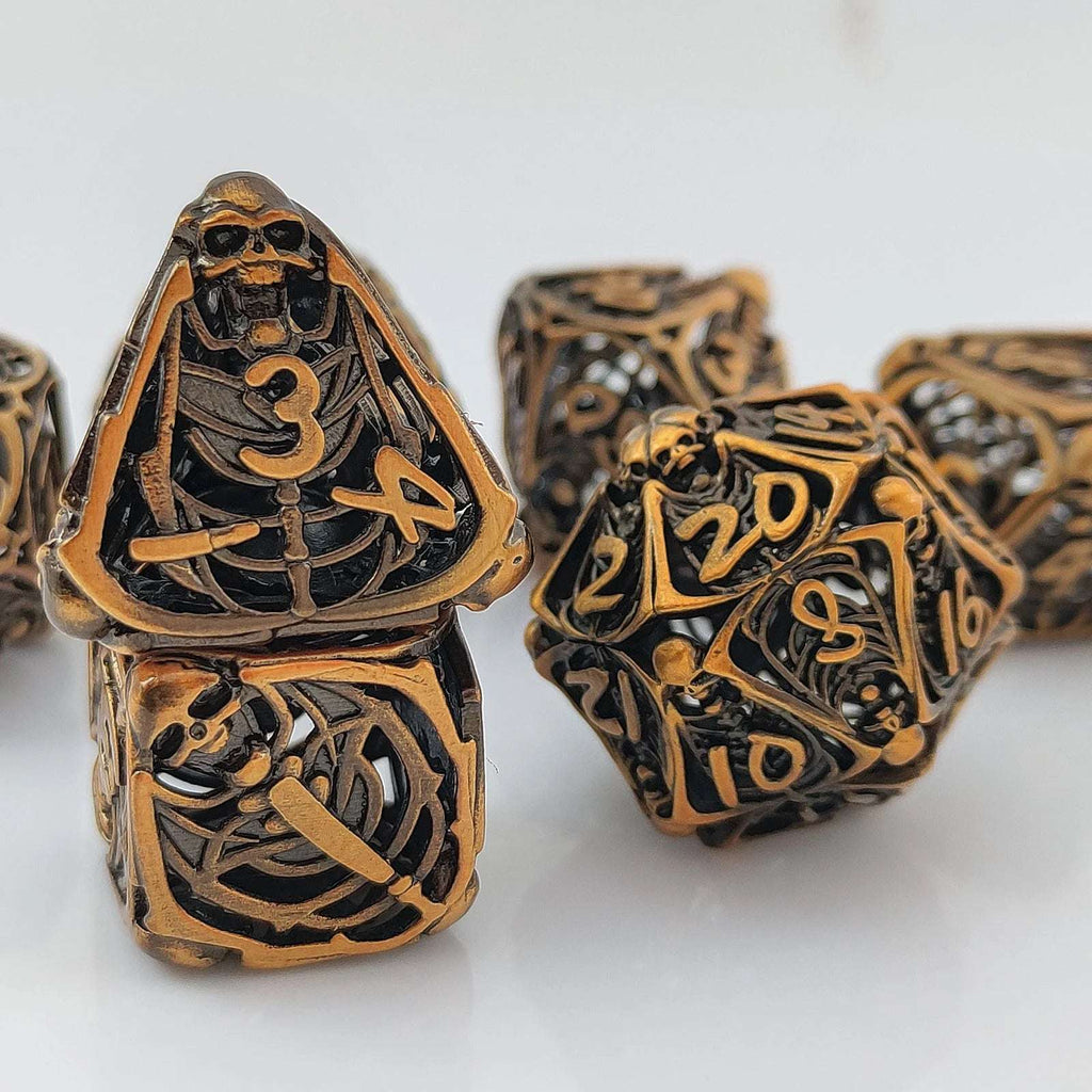 Vintage Brass Skull Metal Hollow DND Dice Set