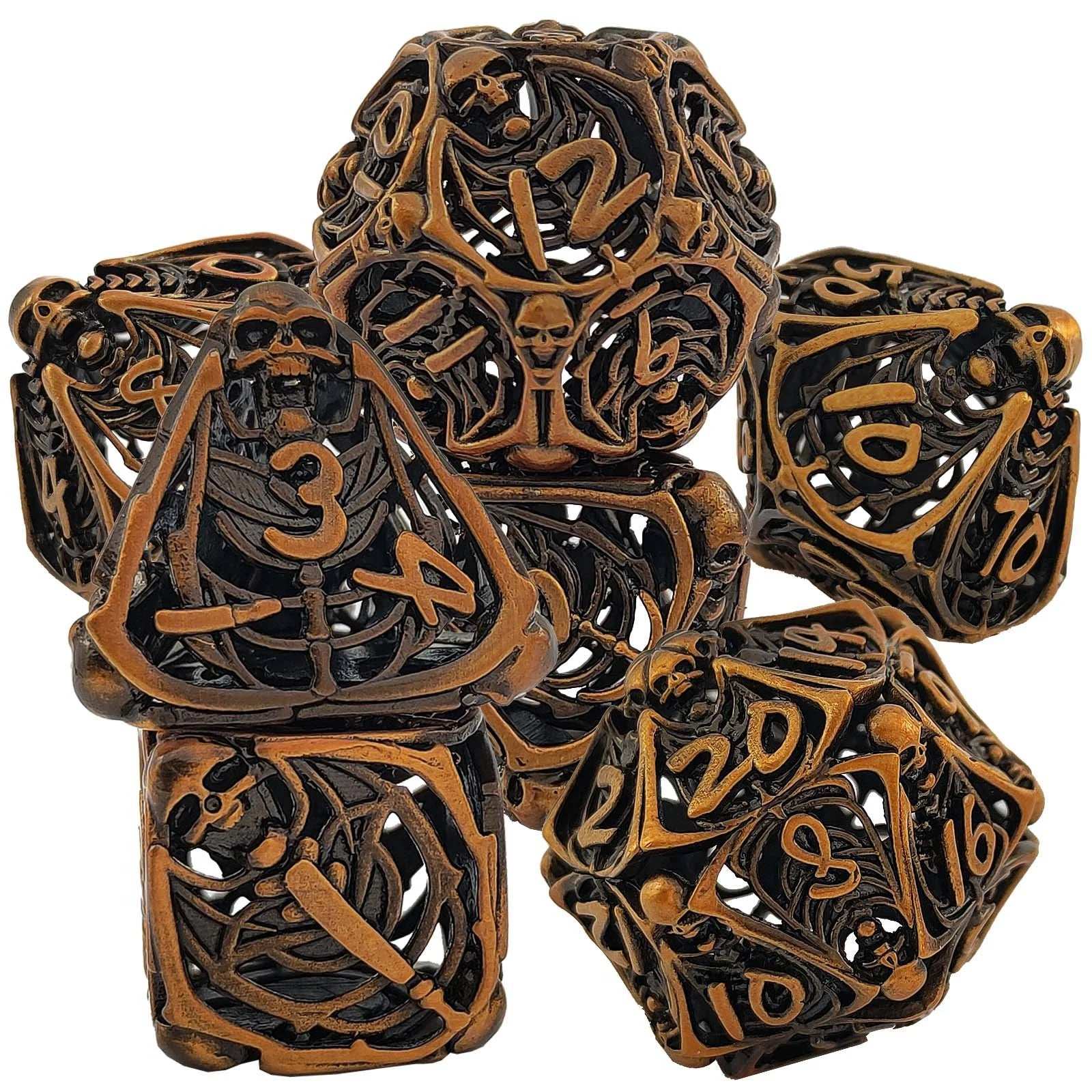 Vintage Brass Skull Metal Hollow DND Dice Set