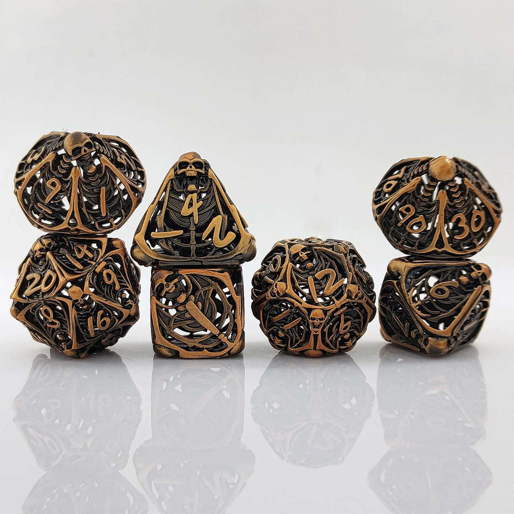 Vintage Brass Skull Metal Hollow DND Dice Set